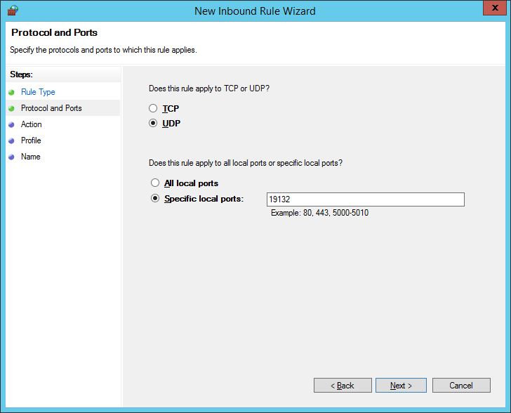 New Inbound Rule Wizard Step 2