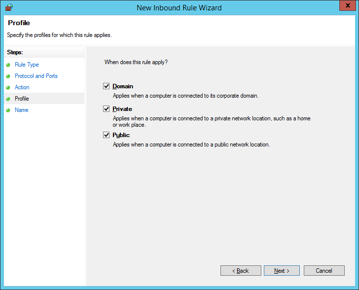 New Inbound Rule Wizard Step 4