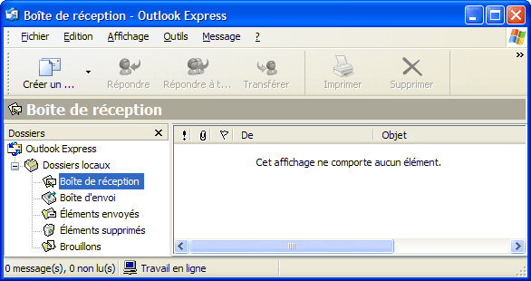 Outlook Express avec une liste vide