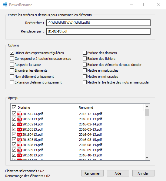 PowerRename avec expressions régulières